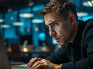 Mężczyzna trzymający nowoczesny router Wi-Fi w minimalistycznym biurze, co ilustruje konfigurację sieci domowej.
