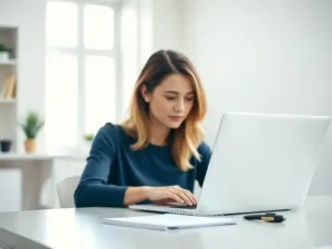 Mężczyzna siedzący przy komputerze w nowoczesnym pokoju gamingowym, patrzący na czysty pulpit systemu.